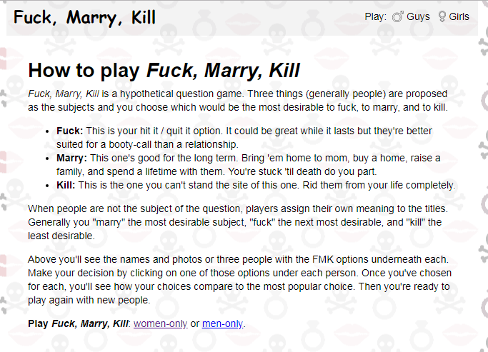 Kill fuck marry girls